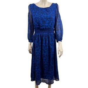 TopShop Black‎ and Blue Victorian Print Cold Shoulder Dress